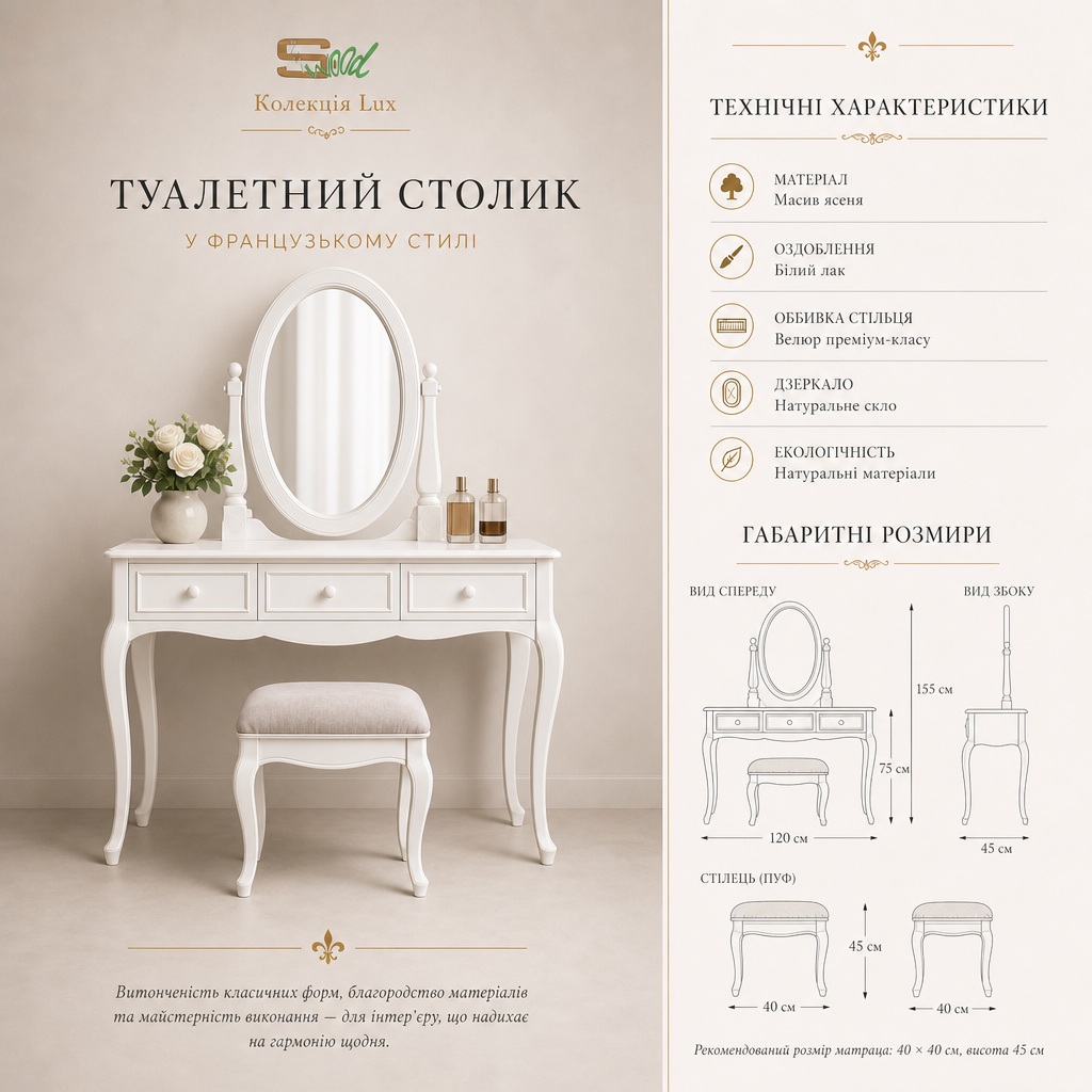 Туалетний столик з овальним дзеркалом